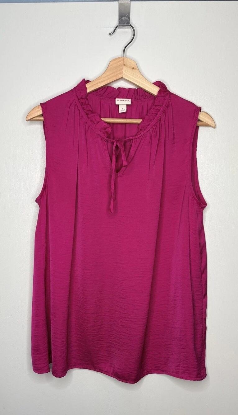 Merona Women's Fuchsia Pink Satin Sleeveless Top Size Large